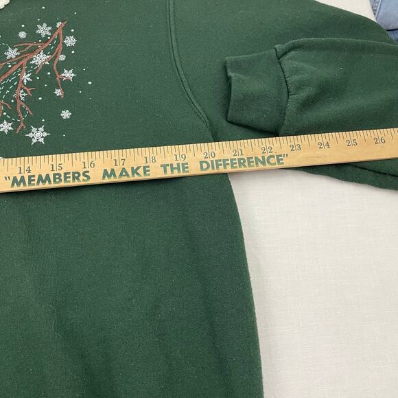 VTG Top Stitch Christmas Owls Collared Sweatshirt size L Green Embroidered - Picture 7 of 7